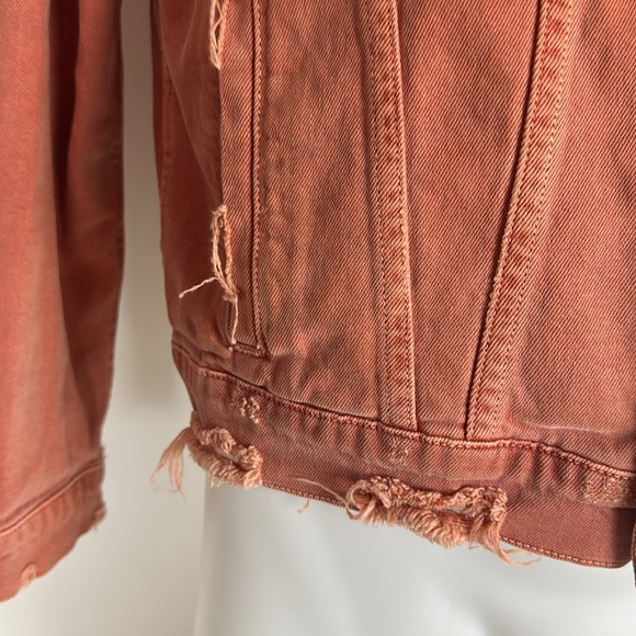 Womens Amo Pop Canyon Rose Snap Button Distressed Denim Jacket Size L - Picture 13 of 15